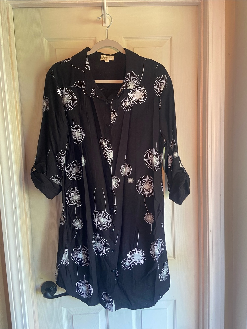 Before You- Black Dandelion Print Button-Front Tunic
